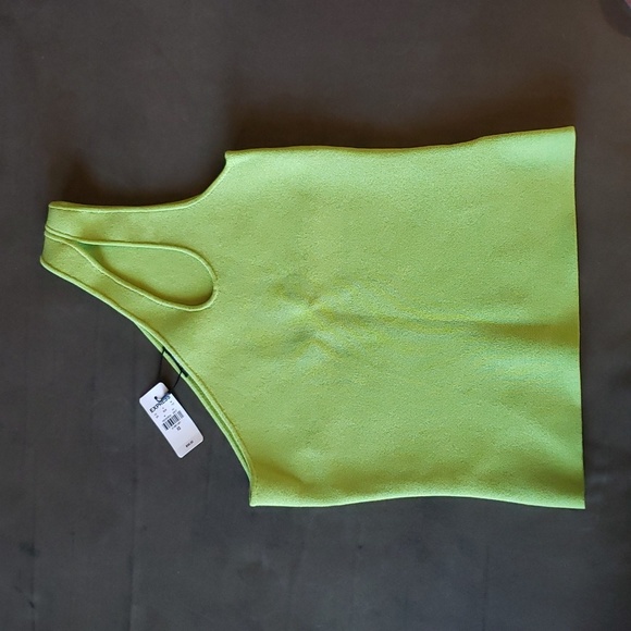 Express Body Contour One Shoulder  Cut Out Cropped Sweater Tank Lime Green XS - Picture 6 of 7